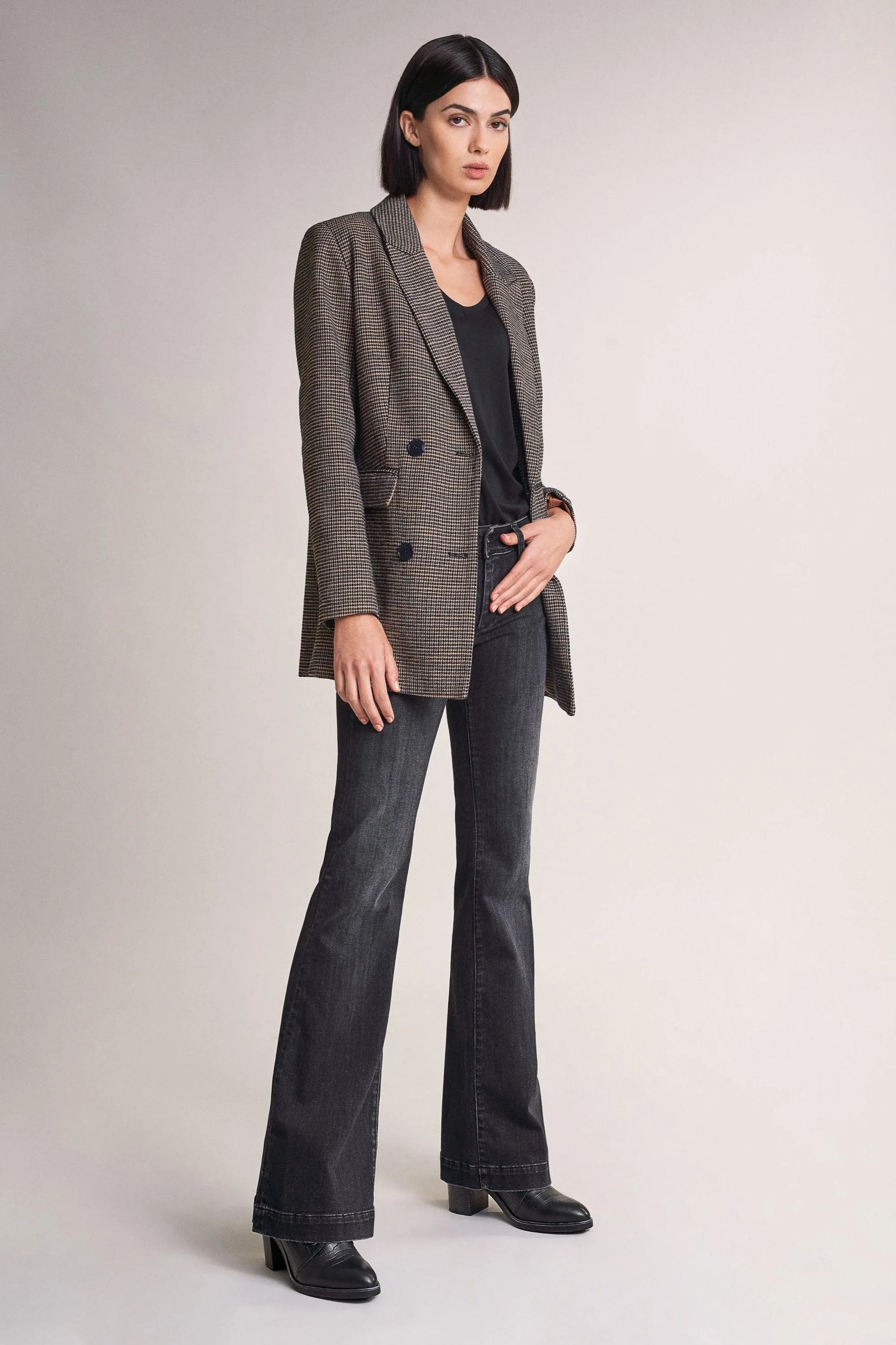 Chaqueta De Paño Cruzada De Cuadros - ECRU