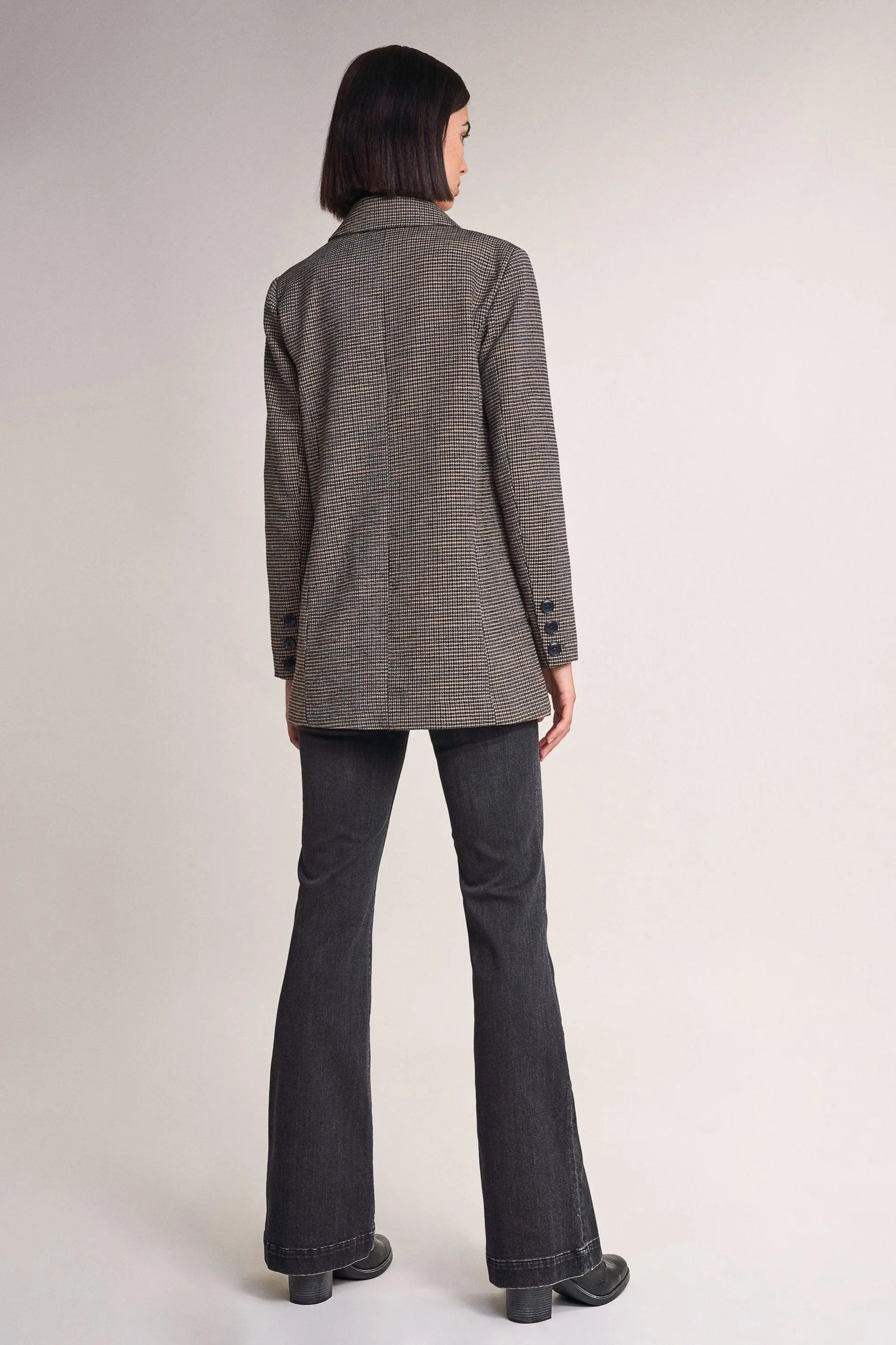 Chaqueta De Paño Cruzada De Cuadros - ECRU