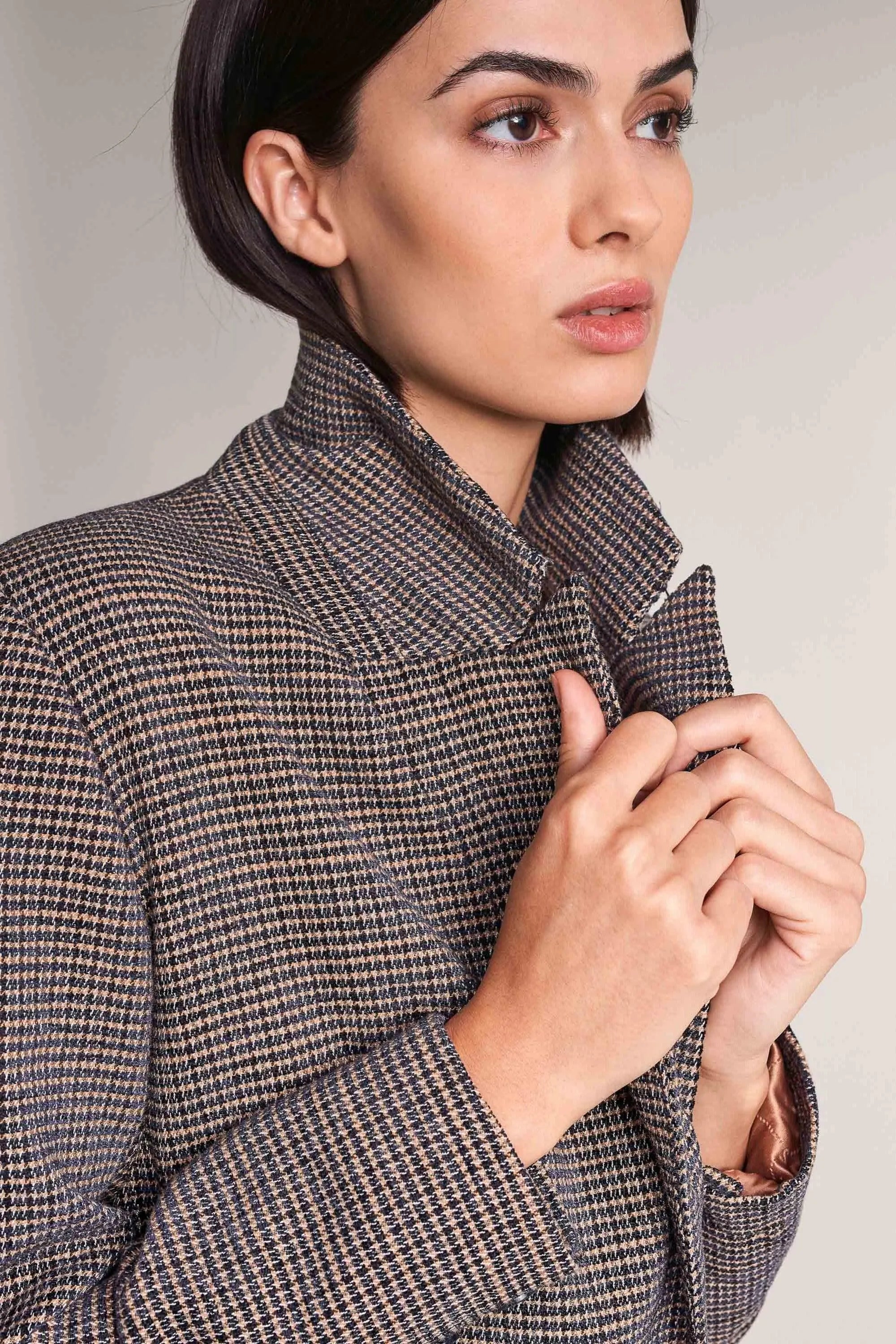 Chaqueta De Paño Cruzada De Cuadros - ECRU