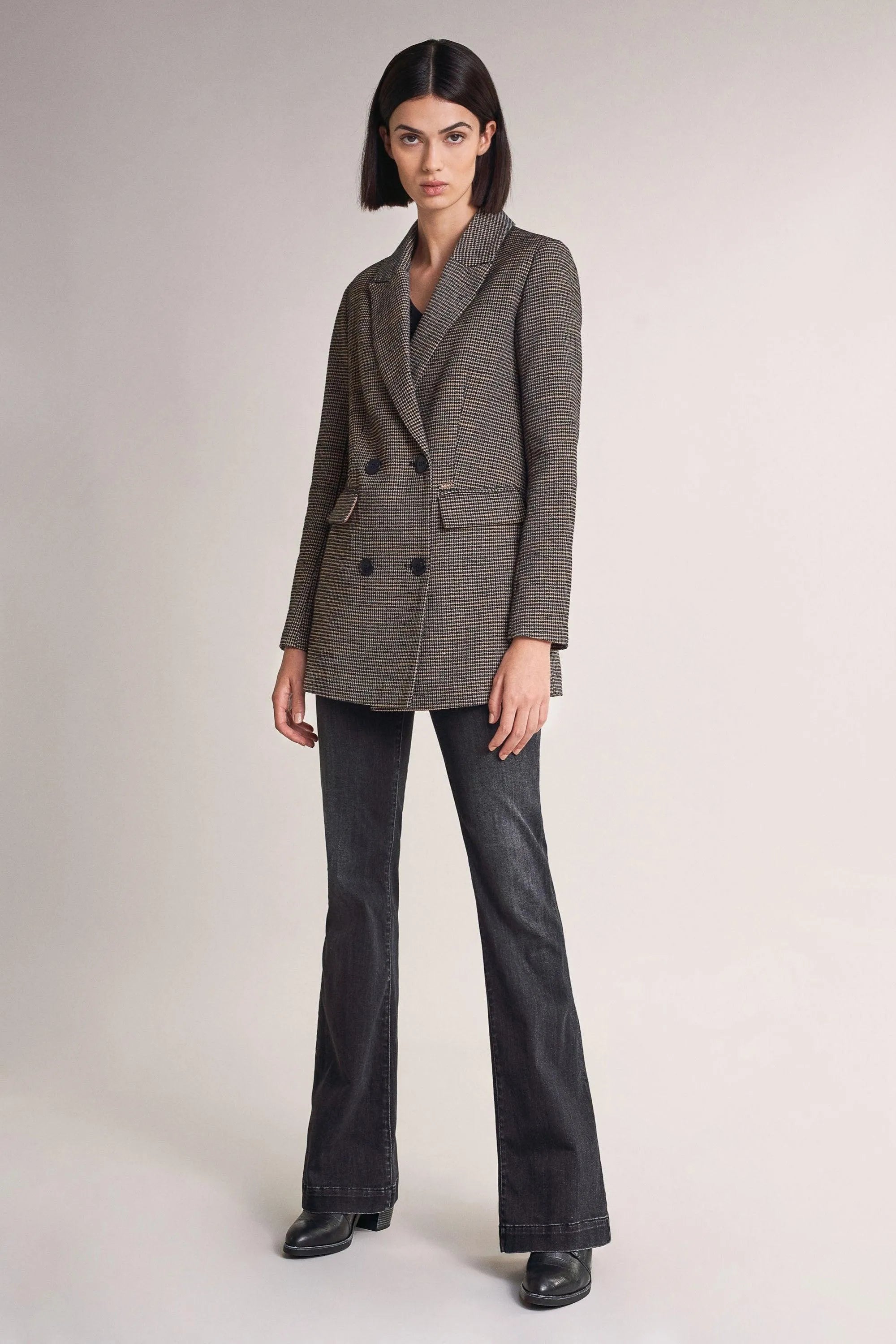 Chaqueta De Paño Cruzada De Cuadros - ECRU