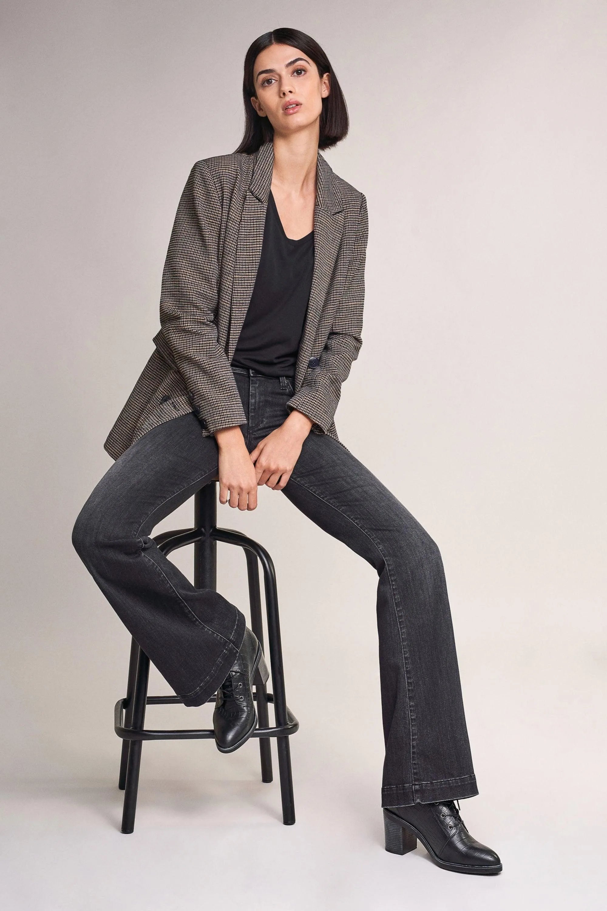 Chaqueta De Paño Cruzada De Cuadros - ECRU