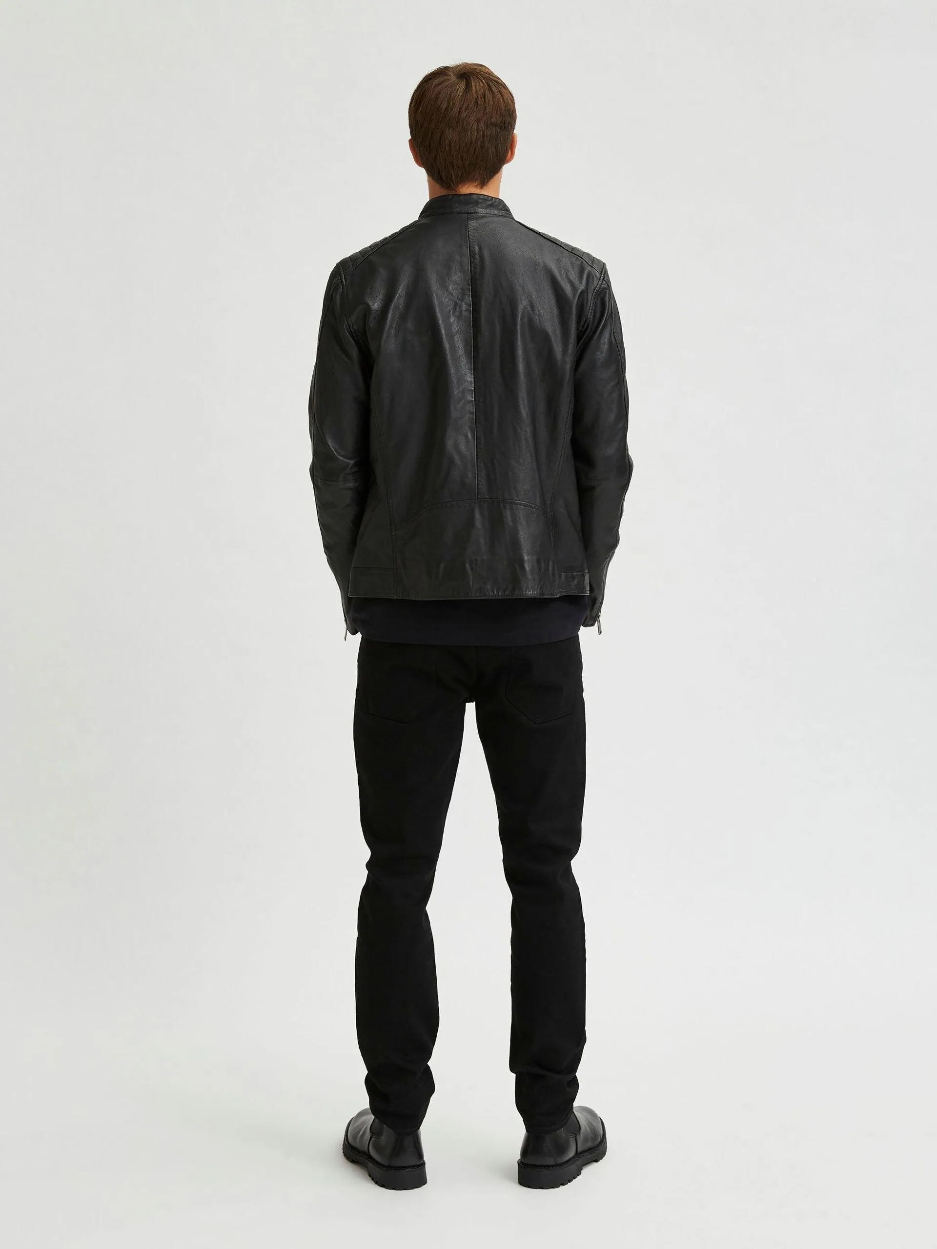 Chaqueta de Piel Iconic Racer Black - ECRU