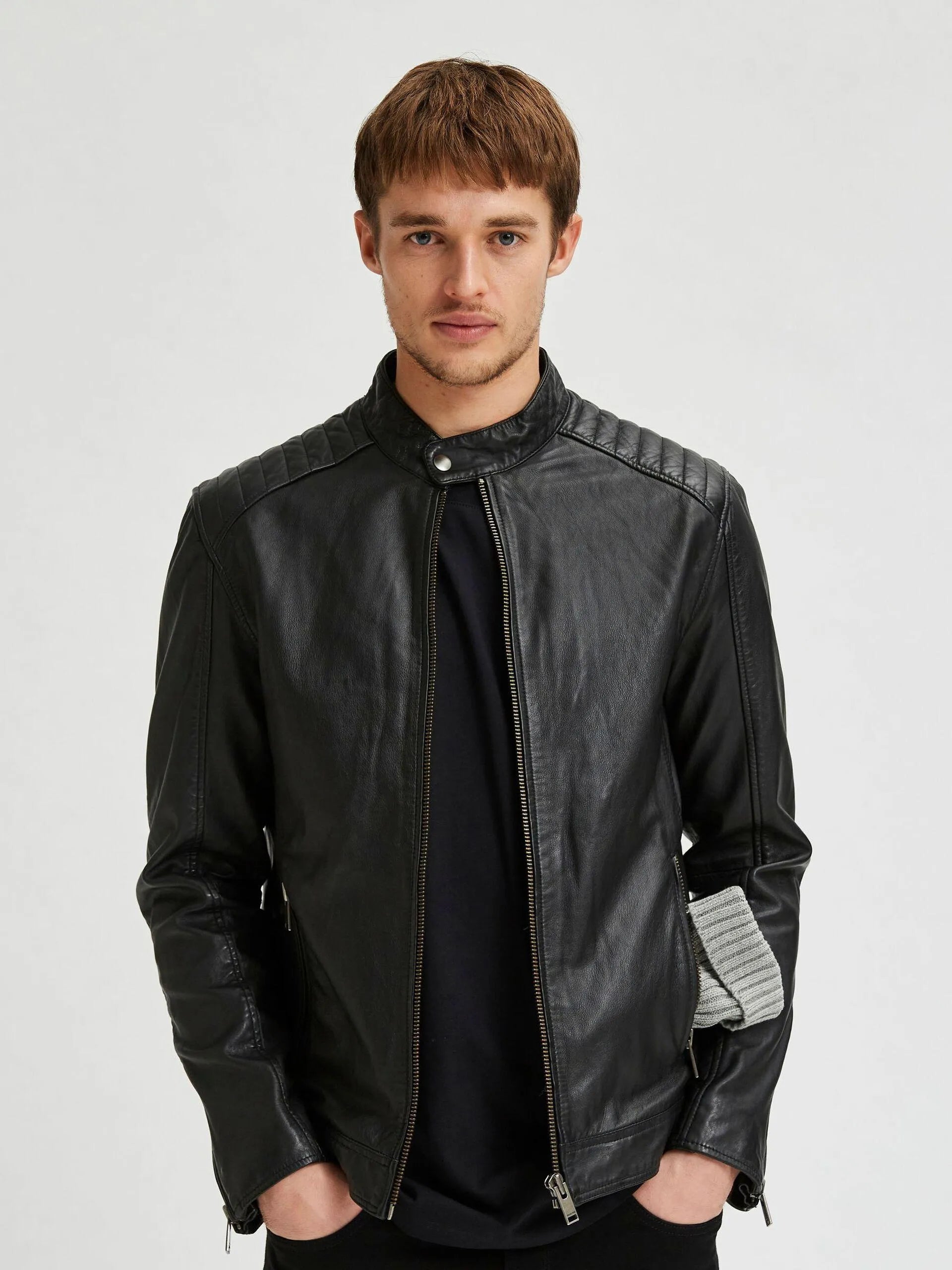 Chaqueta de Piel Iconic Racer Black - ECRU