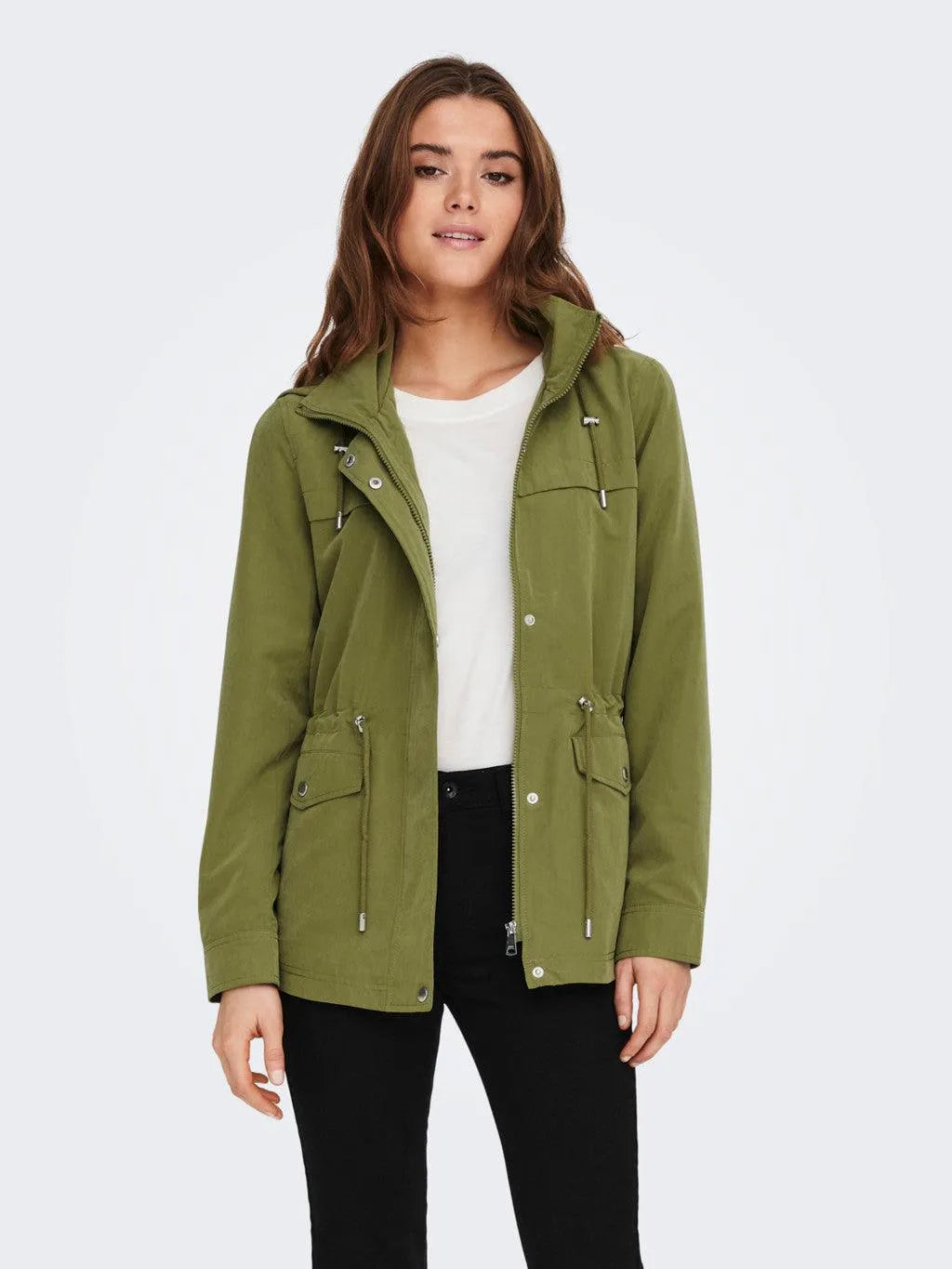 Chaqueta Only de Mujer con Capucha de Entretiempo Newstarline Olive Drab - ECRU