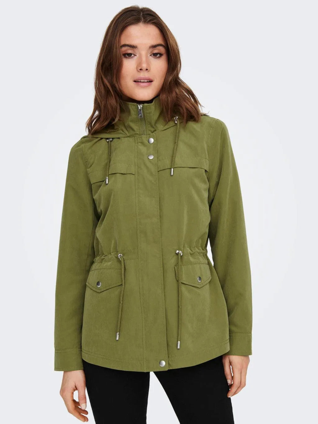 Chaqueta Only de Mujer con Capucha de Entretiempo Newstarline Olive Drab - ECRU