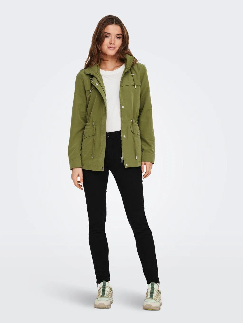 Chaqueta Only de Mujer con Capucha de Entretiempo Newstarline Olive Drab - ECRU