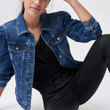 Chaqueta Vaquera Slim Fit Manga Abullonada - ECRU