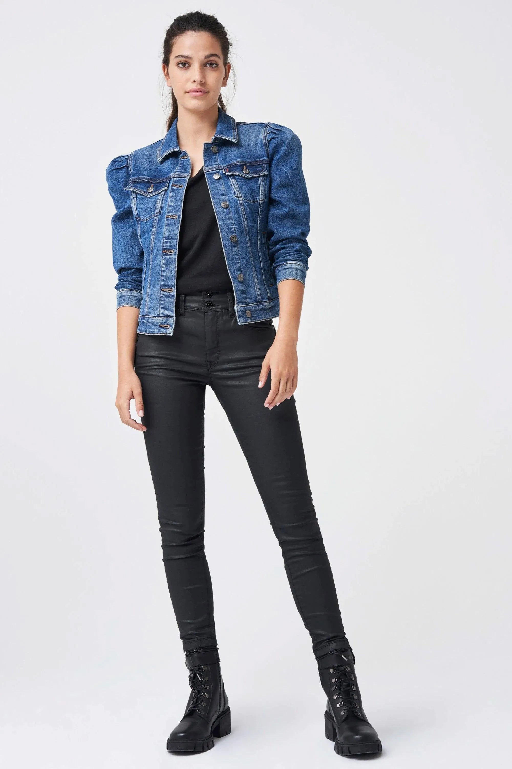 Chaqueta Vaquera Slim Fit Manga Abullonada - ECRU