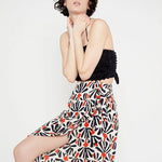 Falda envolvente drapeado lateral estampado tribal - ECRU