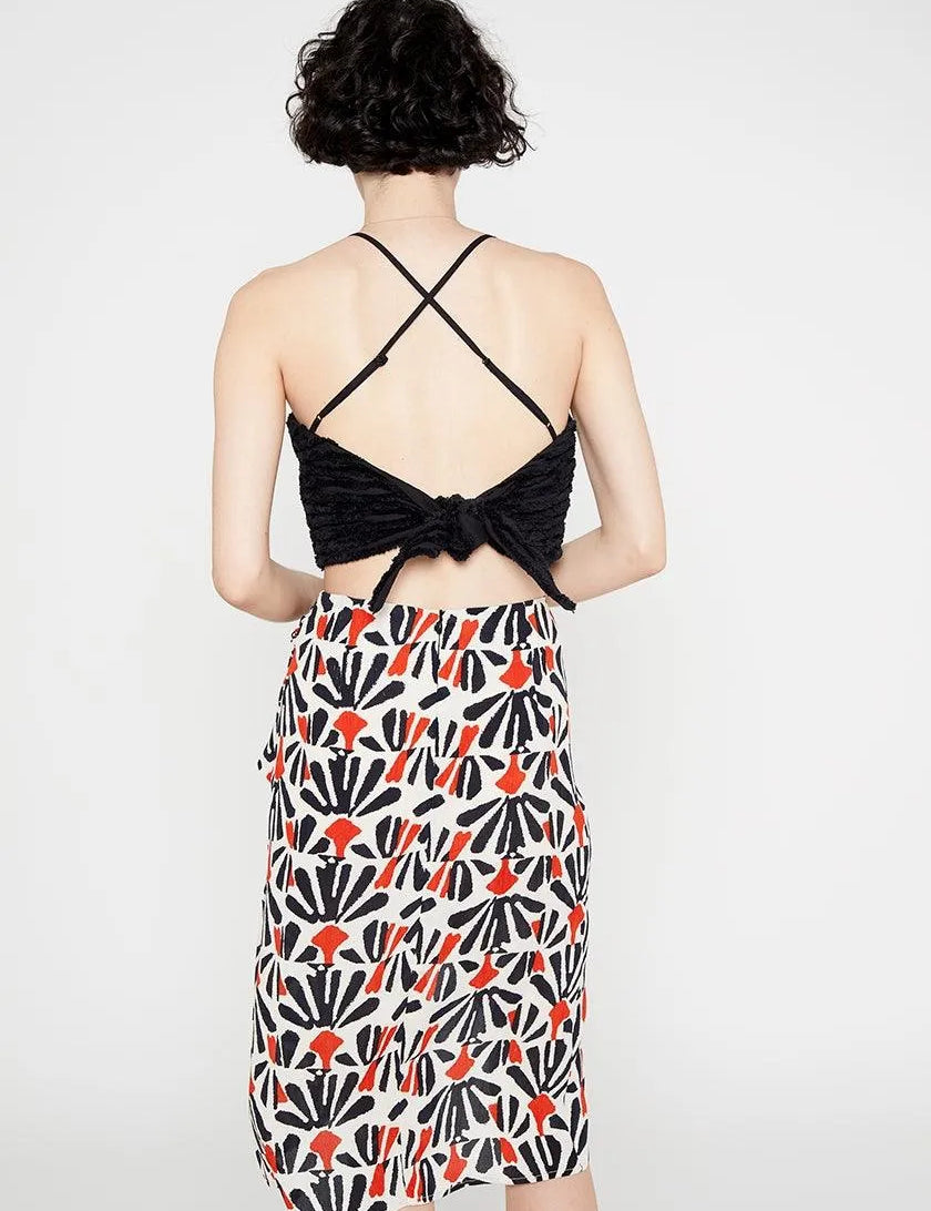 Falda envolvente drapeado lateral estampado tribal - ECRU