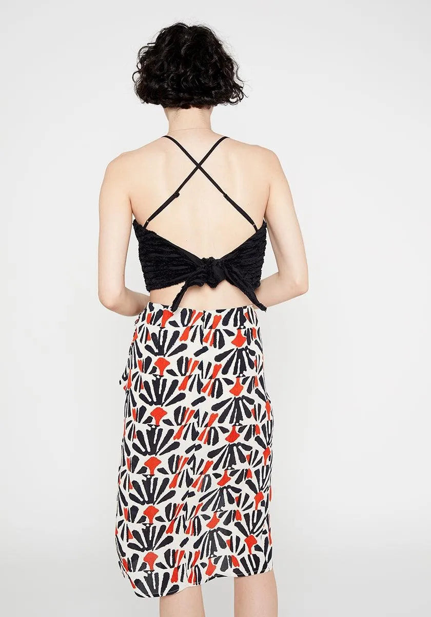 Falda envolvente drapeado lateral estampado tribal - ECRU