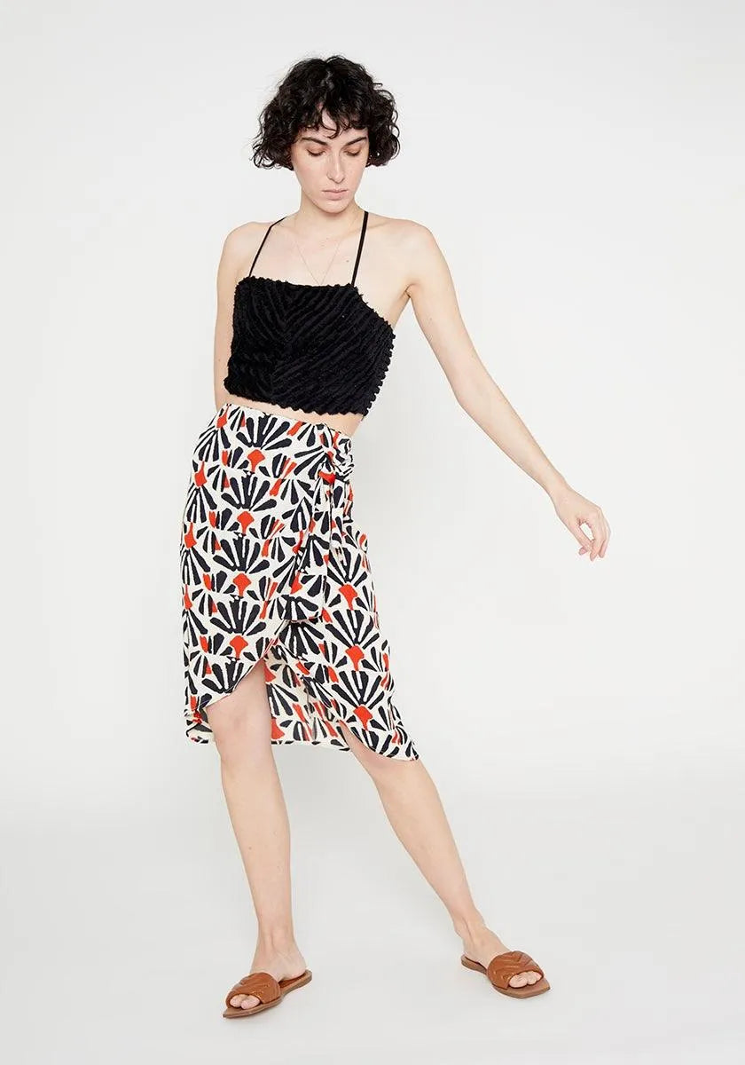 Falda envolvente drapeado lateral estampado tribal - ECRU