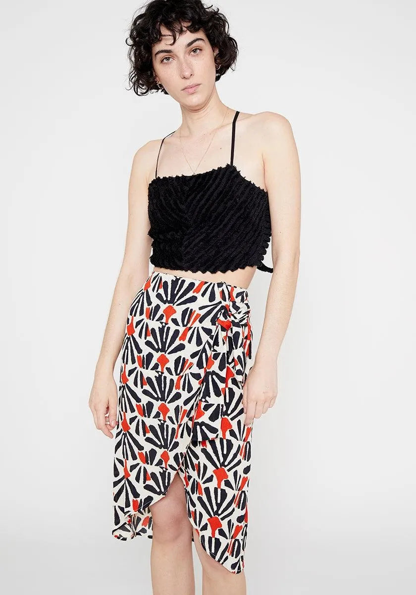 Falda envolvente drapeado lateral estampado tribal - ECRU