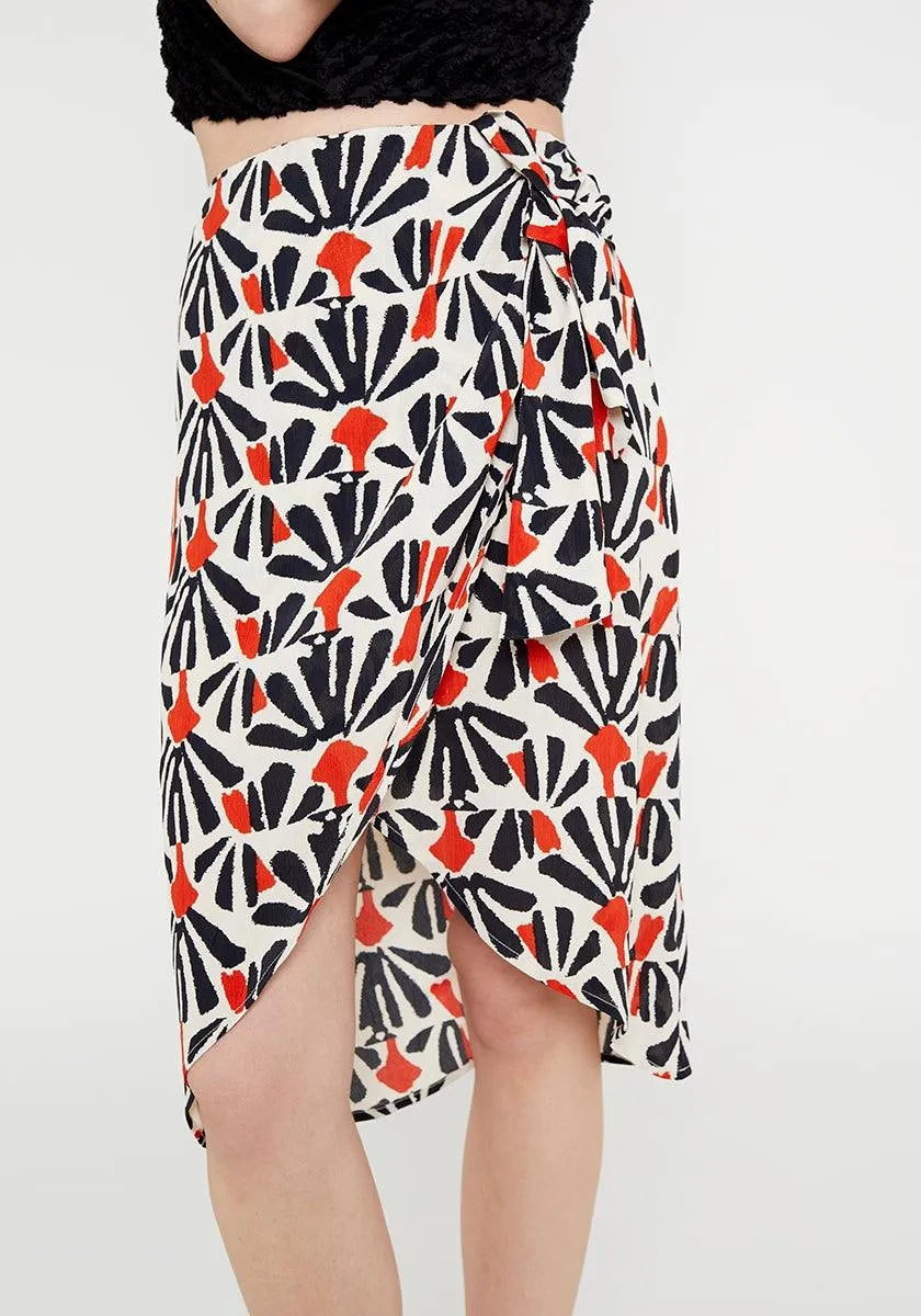 Falda envolvente drapeado lateral estampado tribal - ECRU