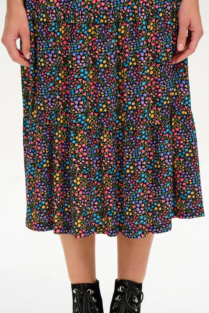 Falda Felicity Tiered Black/Multi, Ditsy Floral - ECRU