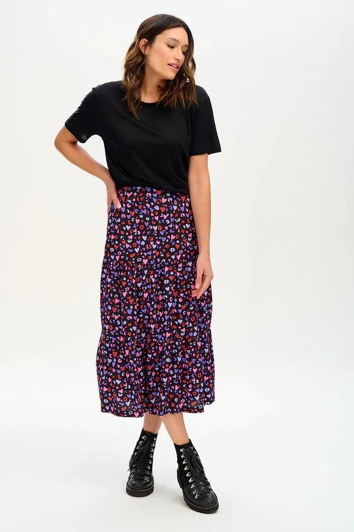 Falda Felicity Tiered Black/Multi Leopard Love - ECRU