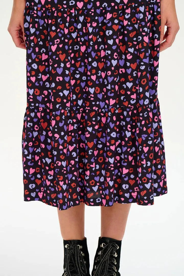 Falda Felicity Tiered Black/Multi Leopard Love - ECRU