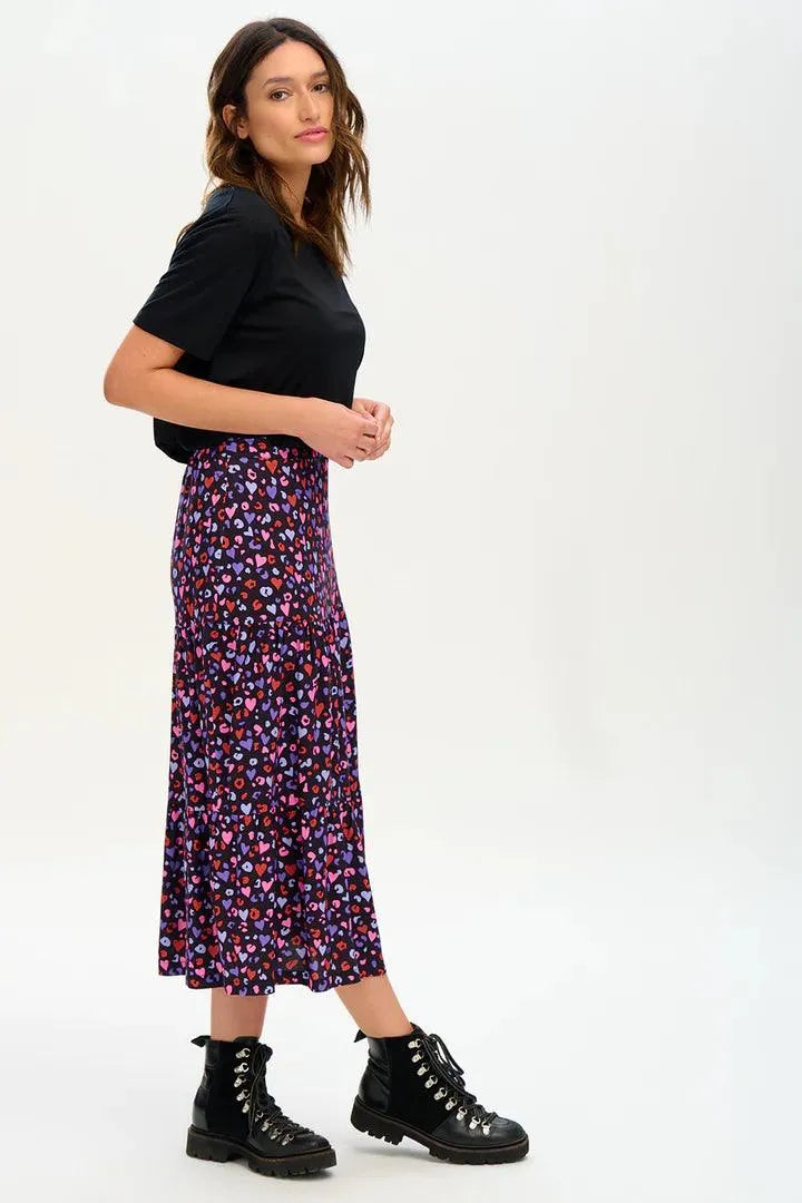 Falda Felicity Tiered Black/Multi Leopard Love - ECRU