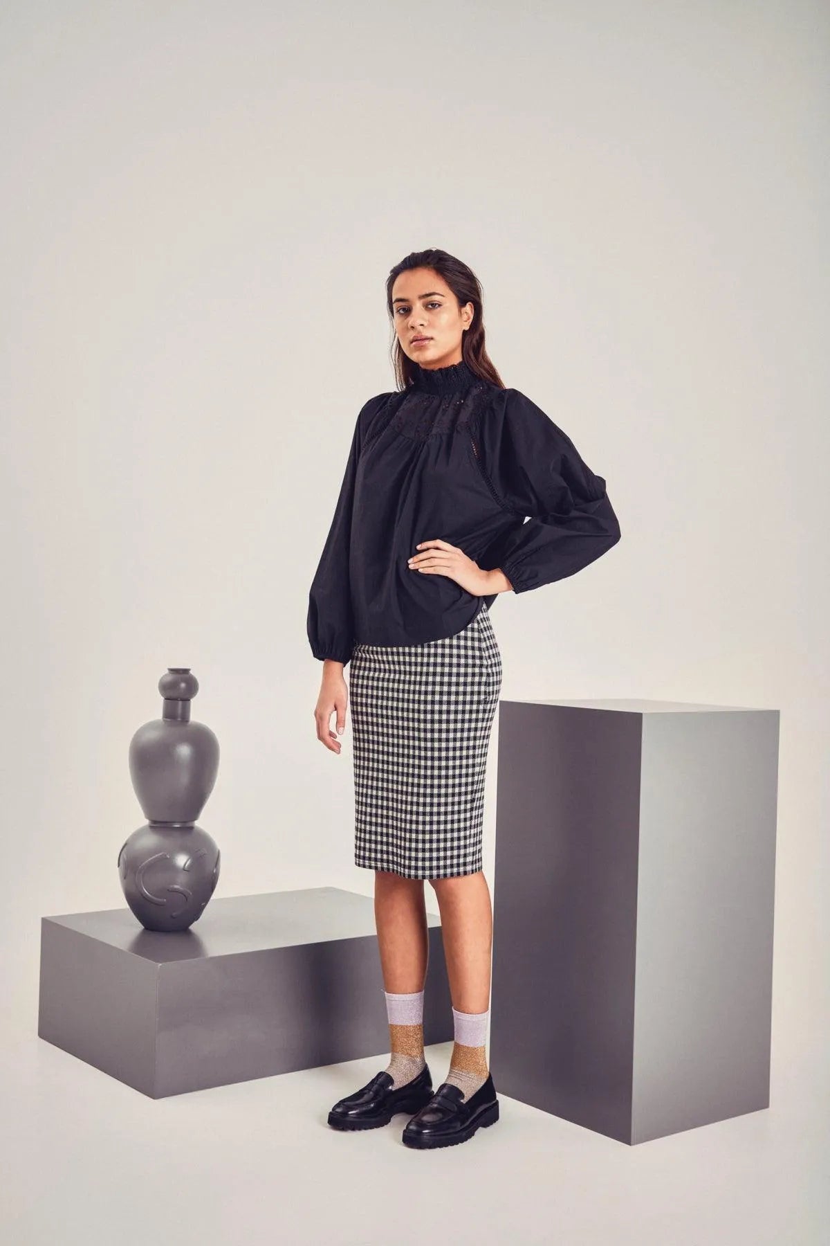 Falda Kate Checky - ECRU