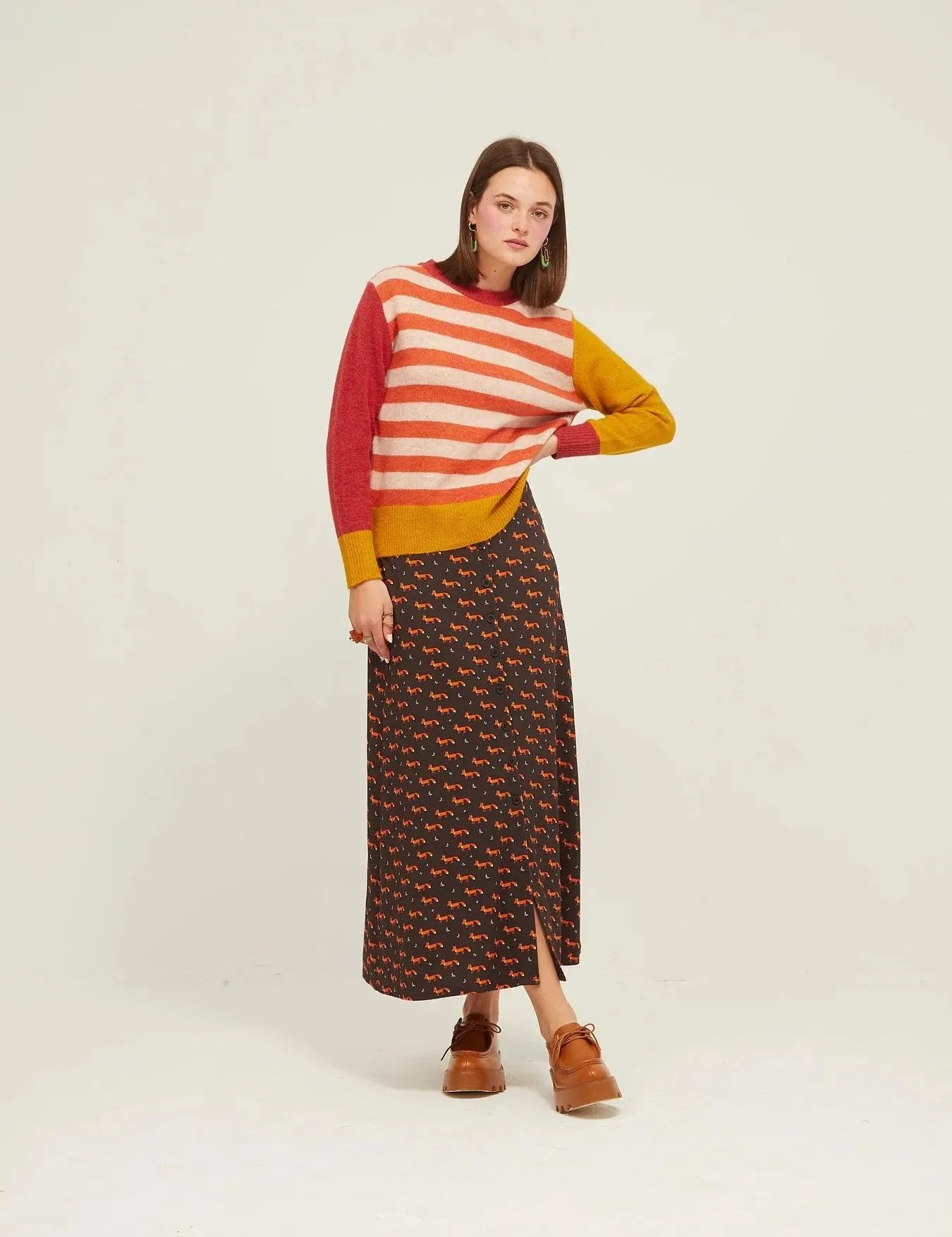 Falda Larga Botones Fox - ECRU