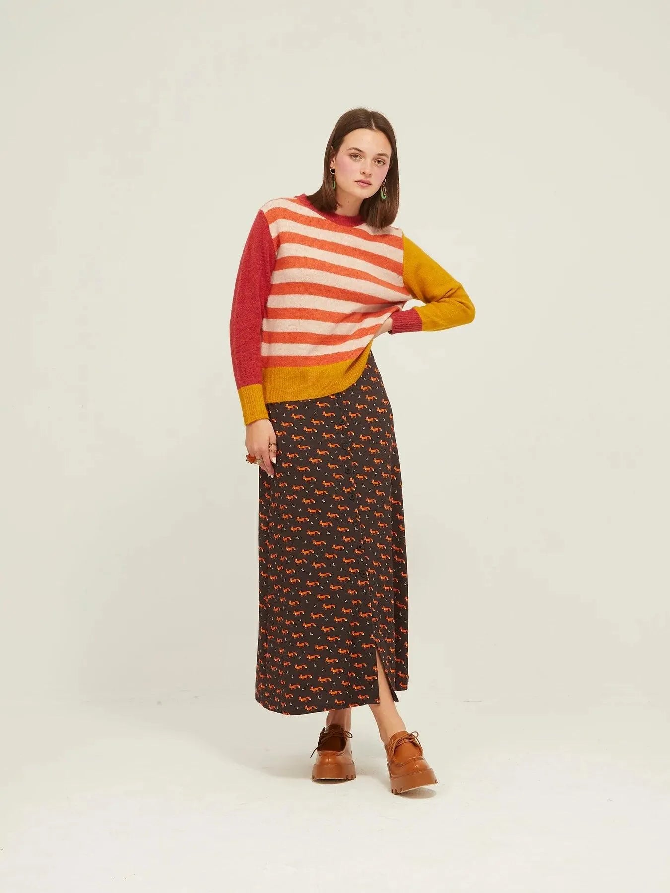 Falda Larga Botones Fox - ECRU