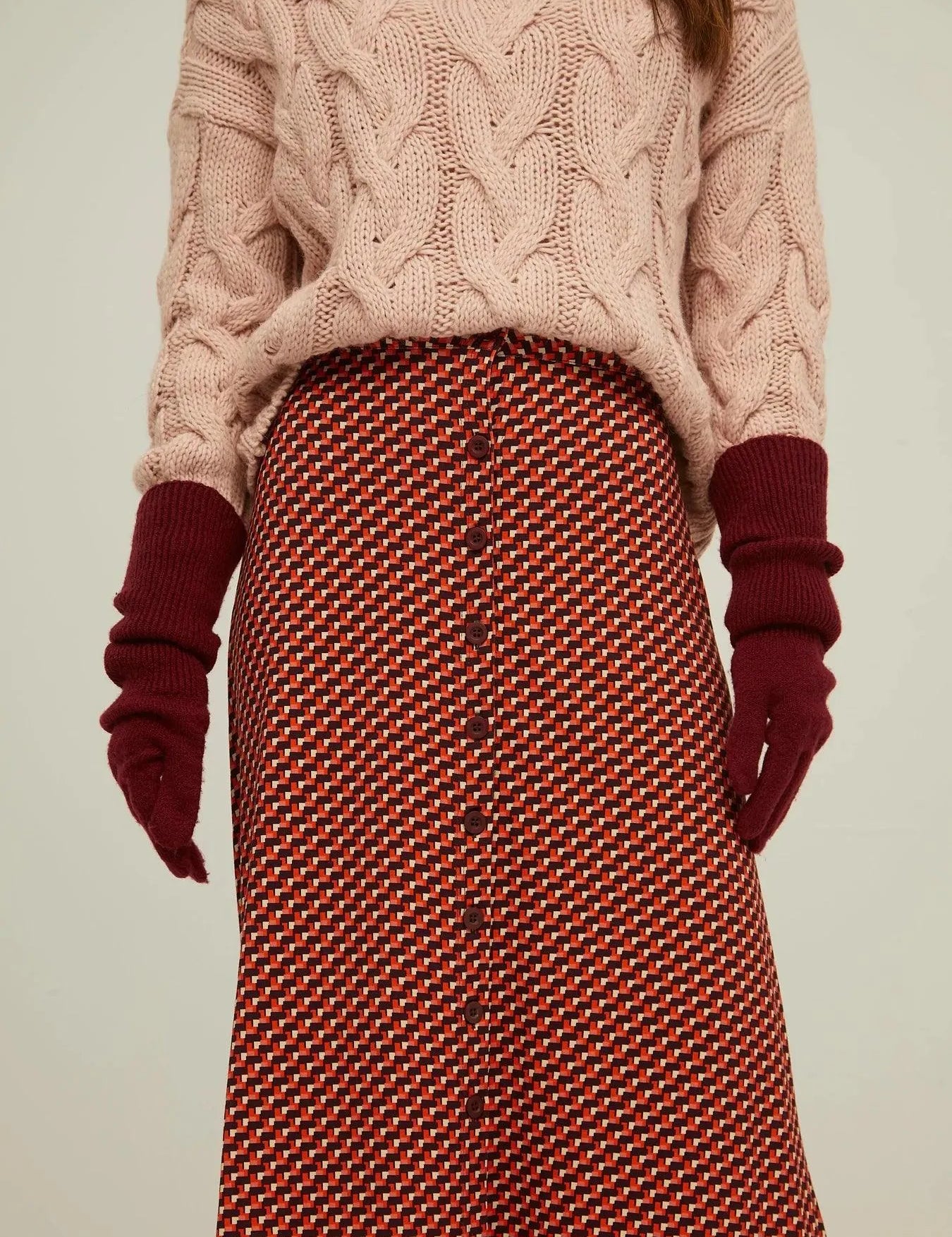 Falda Larga Botones Retro - ECRU