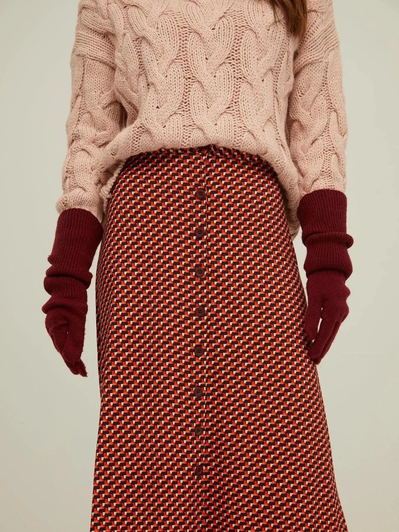 Falda Larga Botones Retro - ECRU