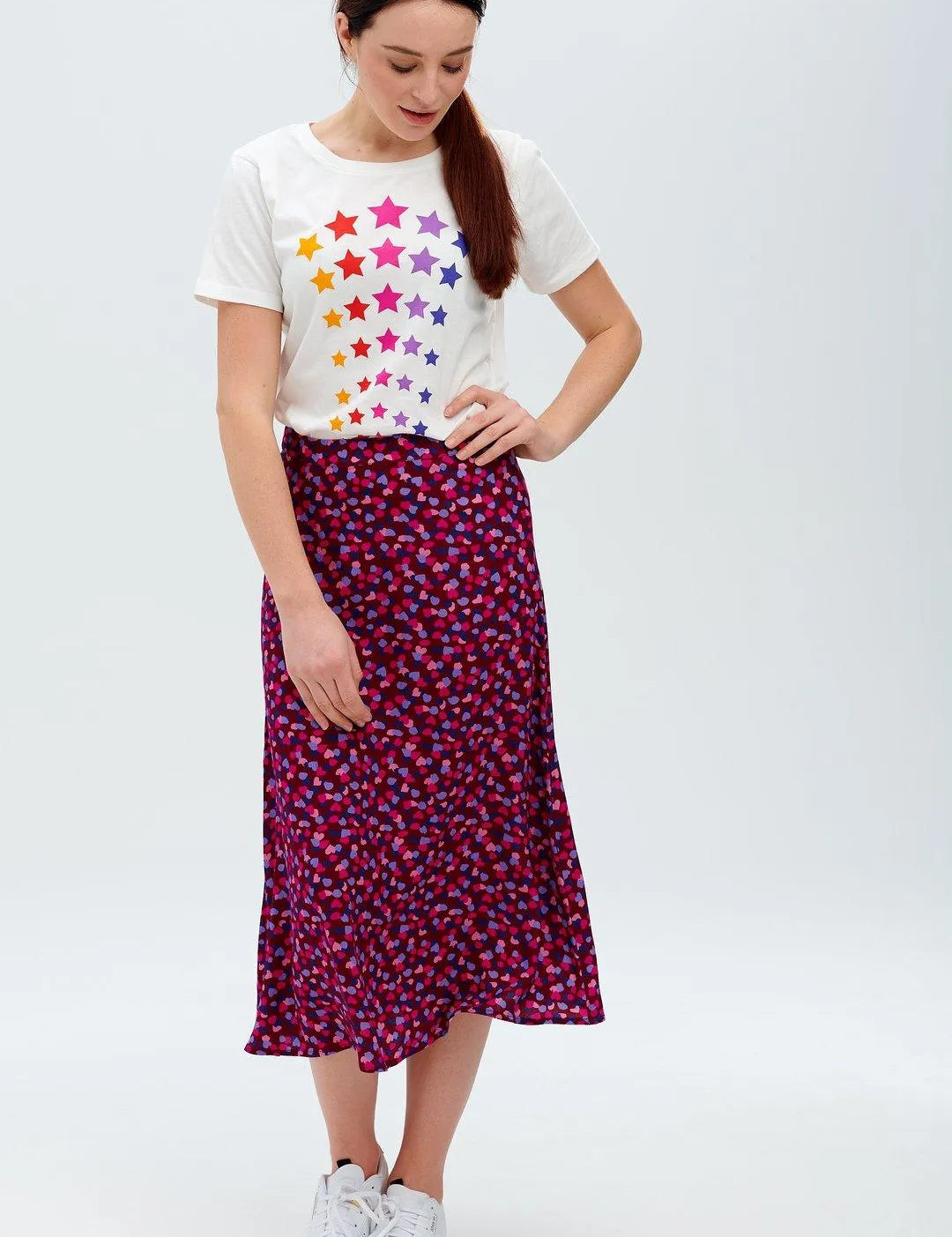 Falda Midi Adelia Burdeos Pétalos de confeti - ECRU