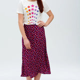 Falda Midi Adelia Burdeos Pétalos de confeti - ECRU