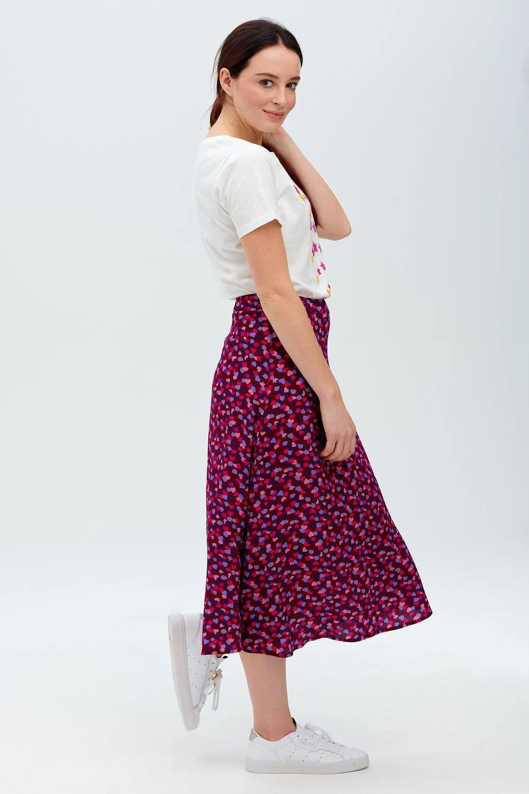 Falda Midi Adelia Burdeos Pétalos de confeti - ECRU