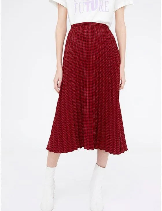 Falda midi con estampado de pata de gallo - ECRU