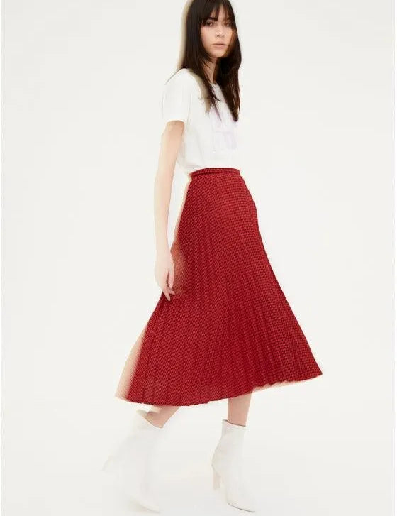 Falda midi con estampado de pata de gallo - ECRU