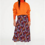 Falda midi de crepe evasé con cremallera y microestampado floral - ECRU