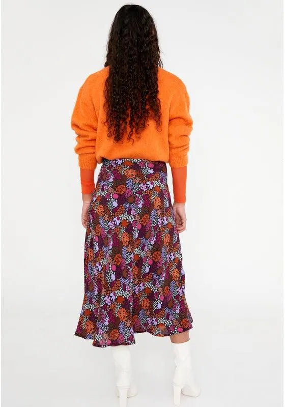 Falda midi de crepe evasé con cremallera y microestampado floral - ECRU