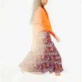 Falda midi de crepe evasé con cremallera y microestampado floral - ECRU