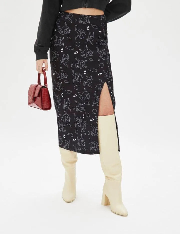 Falda midi drapeada - ECRU