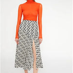 Falda midi evasé de crepe con abertura lateral y estampado abstracto - ECRU