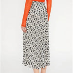 Falda midi evasé de crepe con abertura lateral y estampado abstracto - ECRU