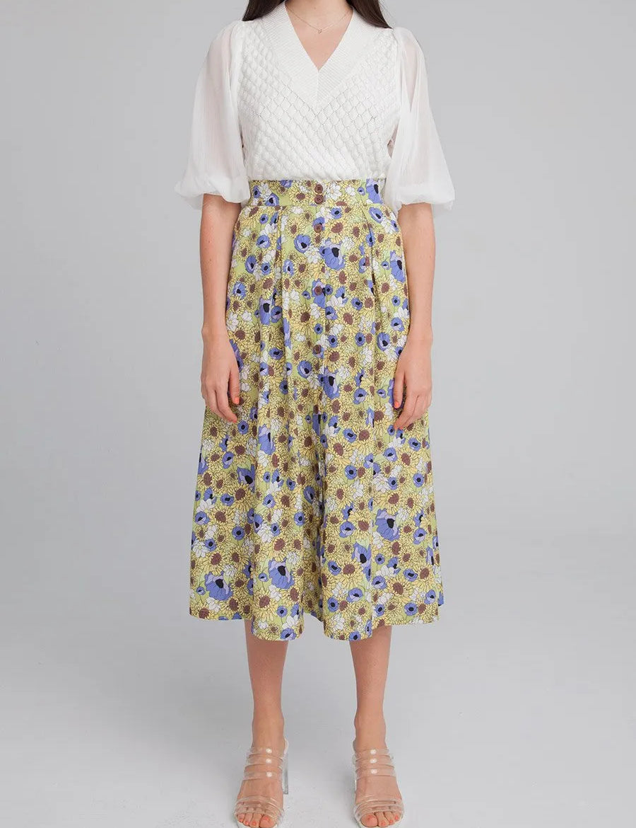 Falda Midi Girasoles - ECRU