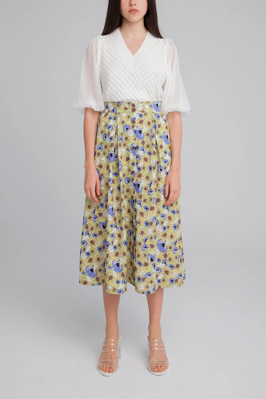 Falda Midi Girasoles - ECRU