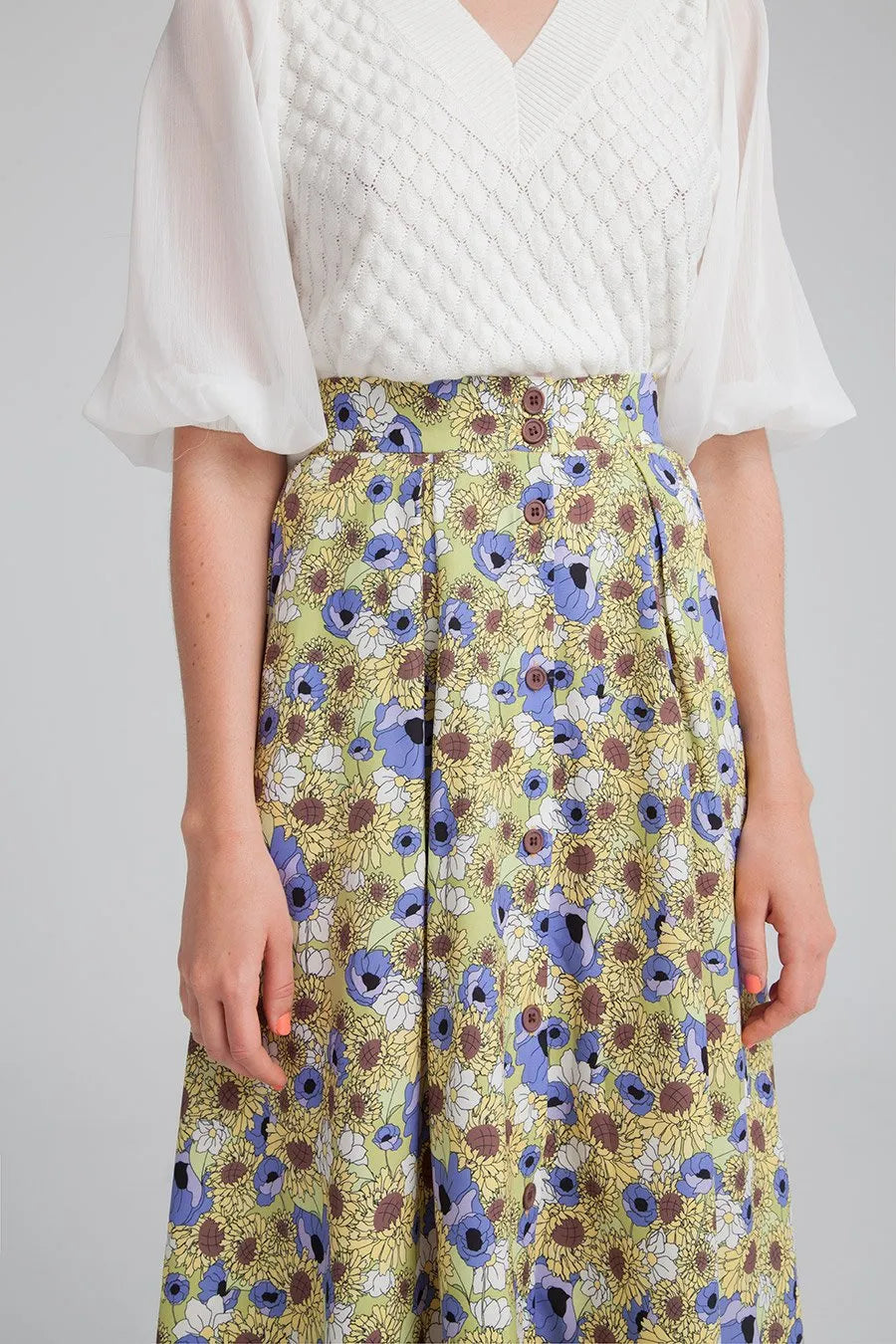 Falda Midi Girasoles - ECRU