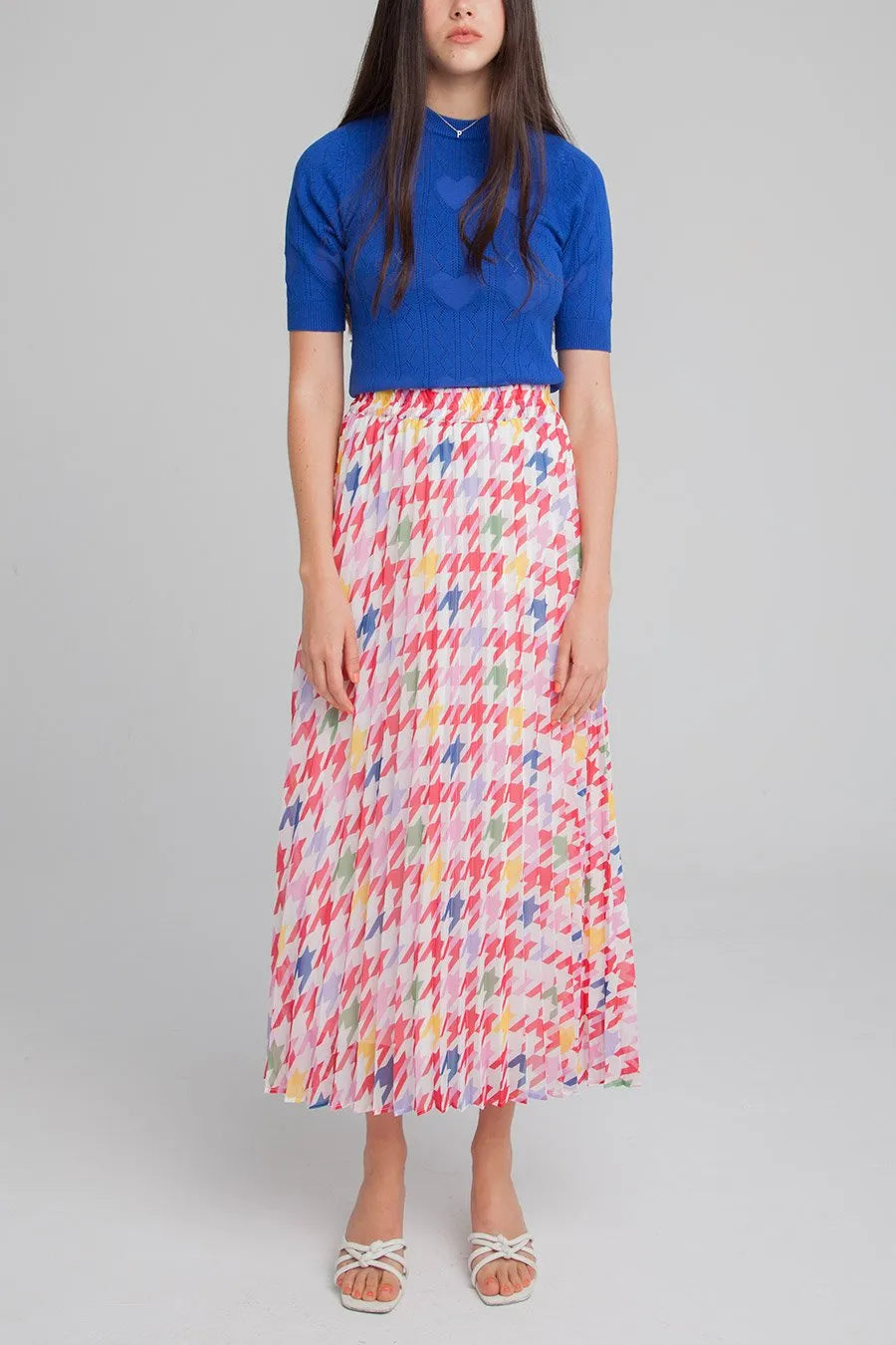 Falda Pata de Gallo Multicolor - ECRU