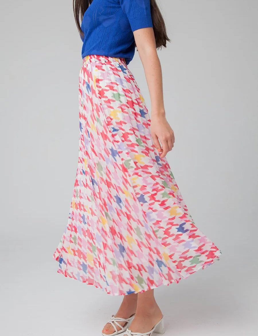 Falda Pata de Gallo Multicolor - ECRU