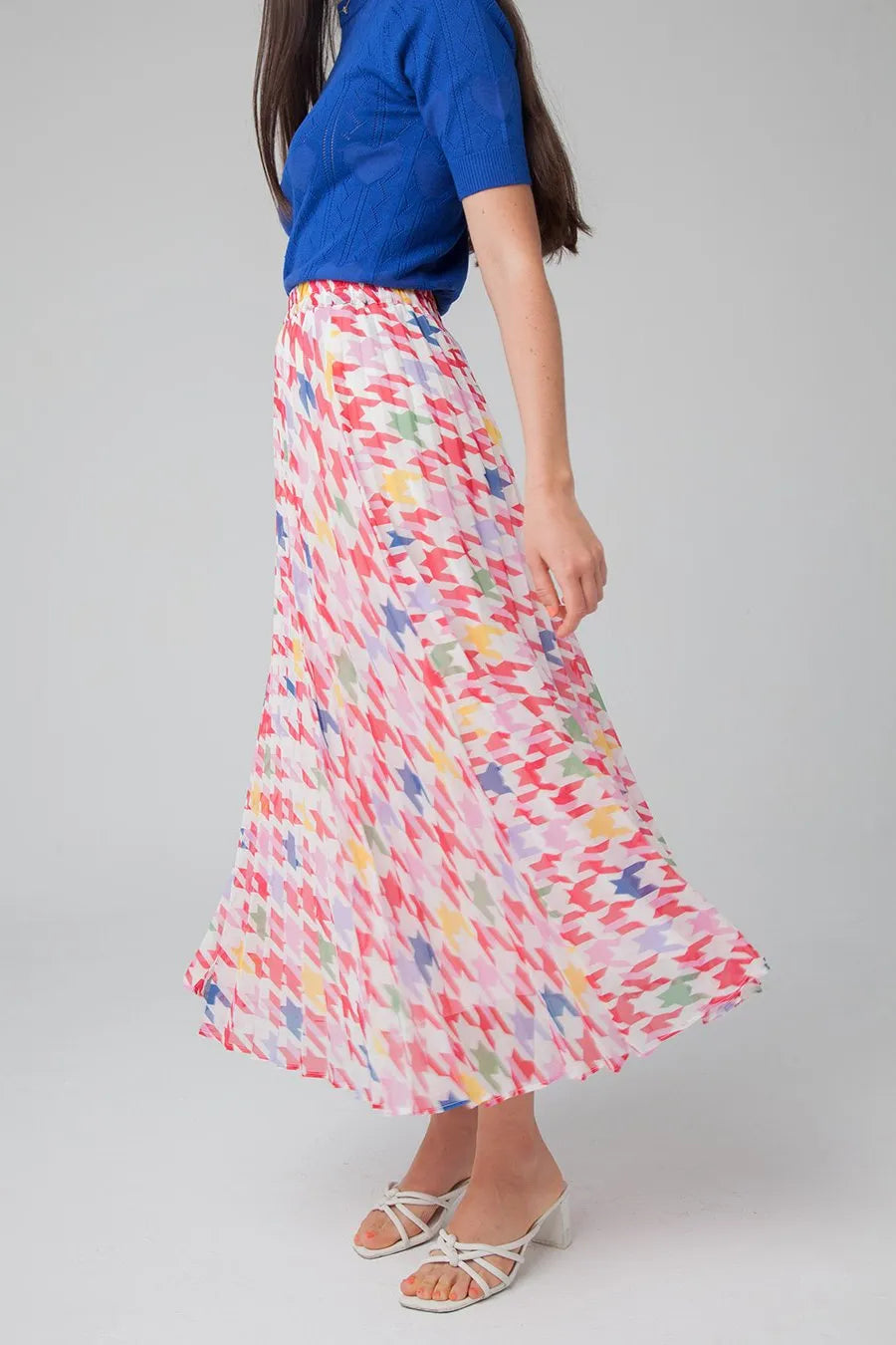 Falda Pata de Gallo Multicolor - ECRU