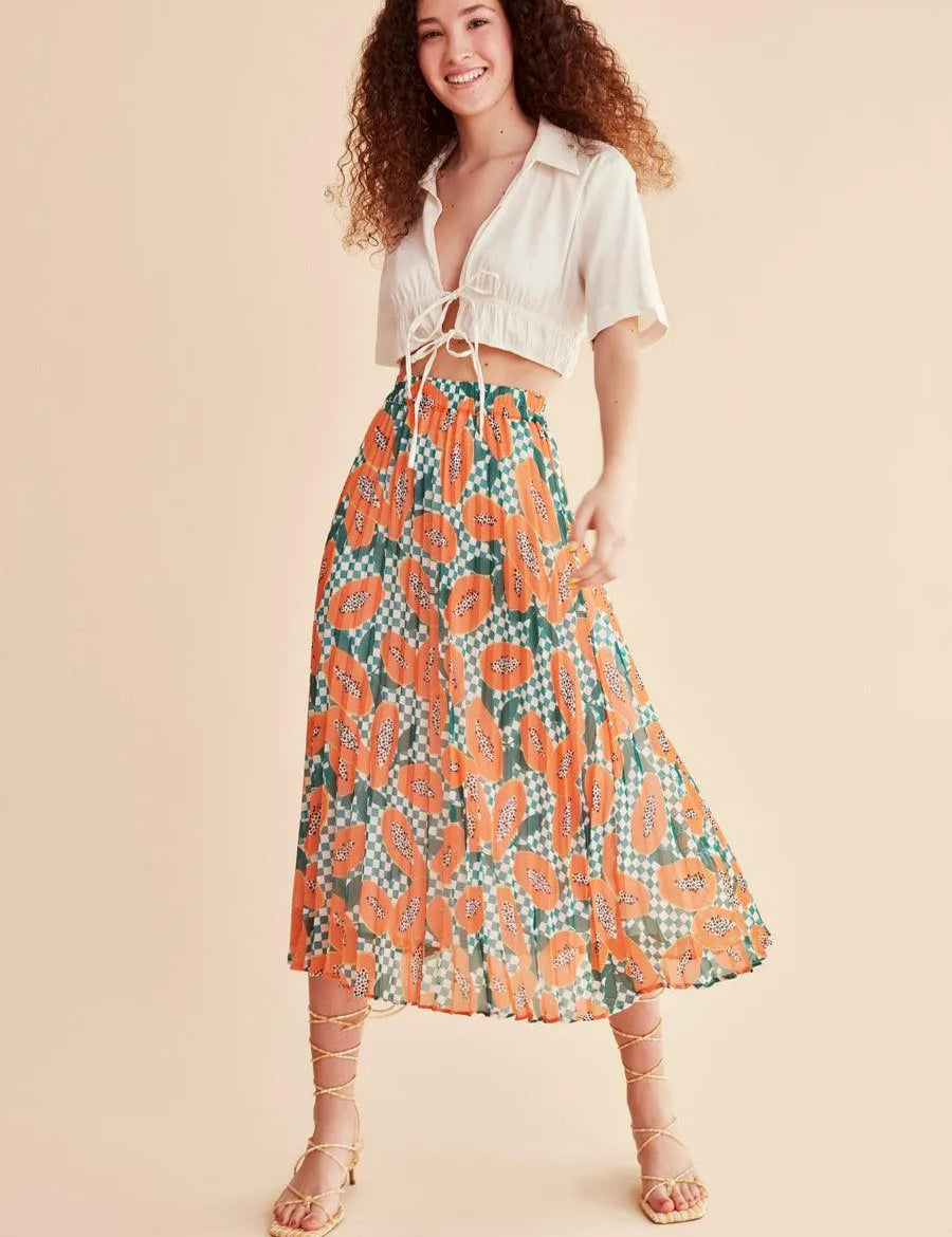 Falda plisada papayas - ECRU