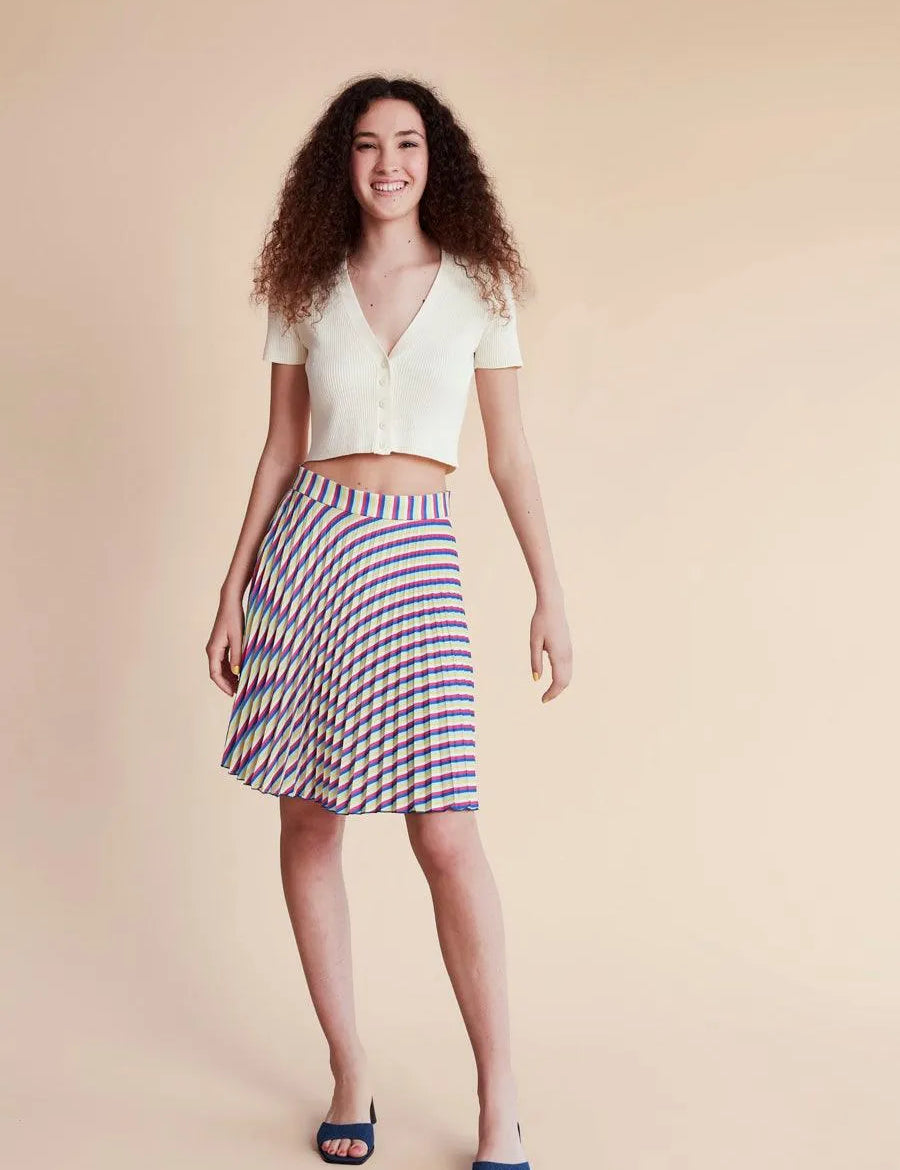 Falda plisada rayas - ECRU