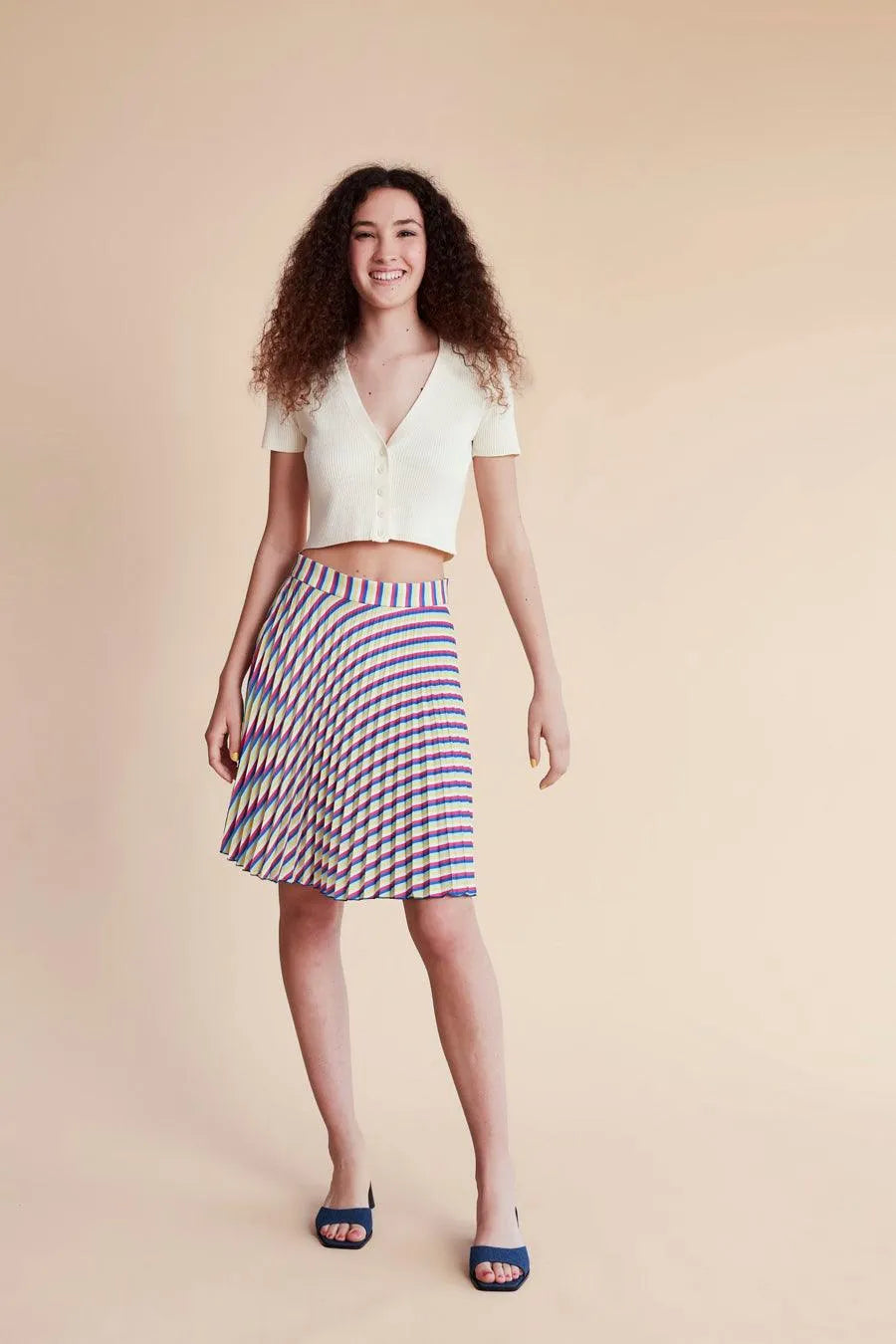 Falda plisada rayas - ECRU