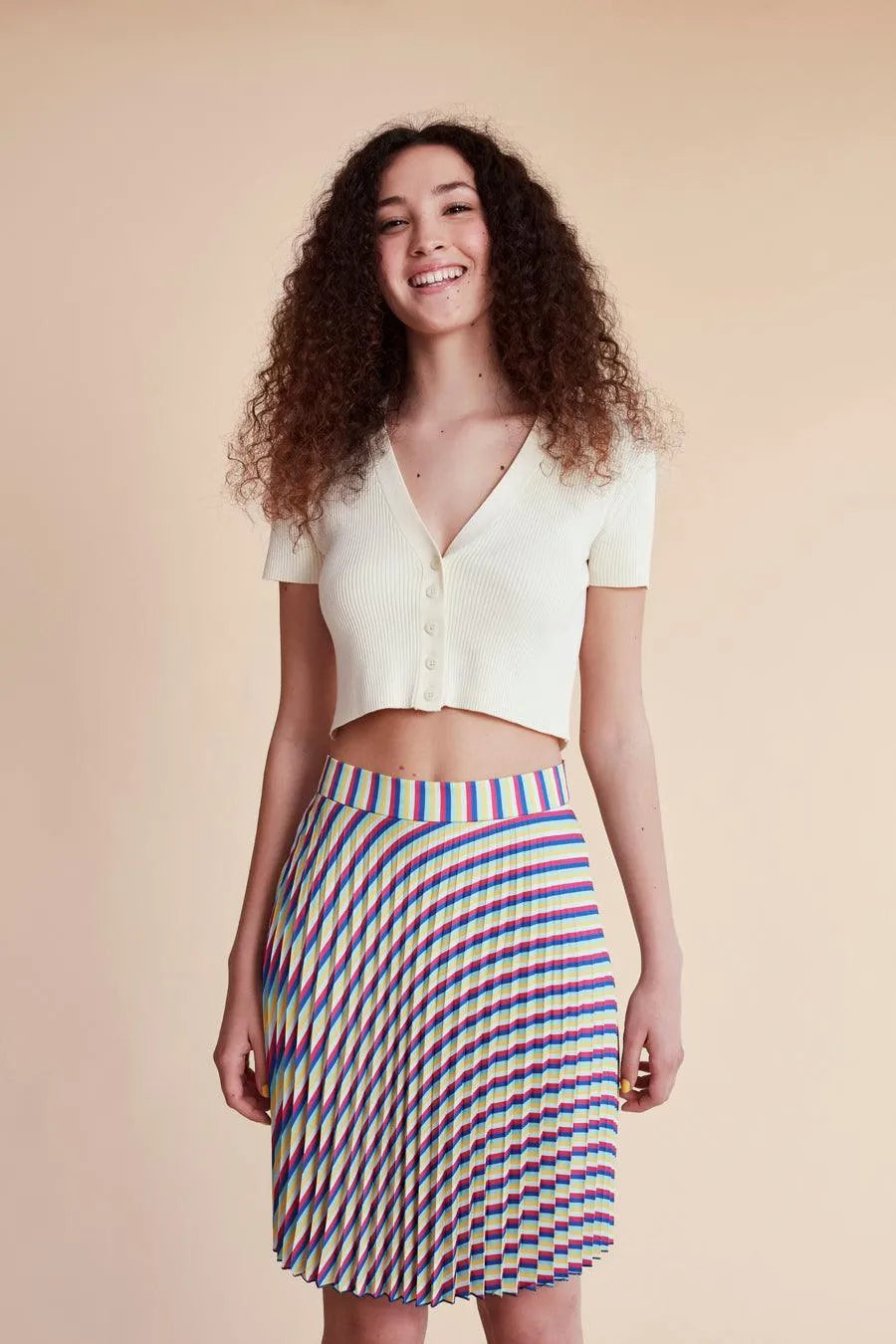 Falda plisada rayas - ECRU