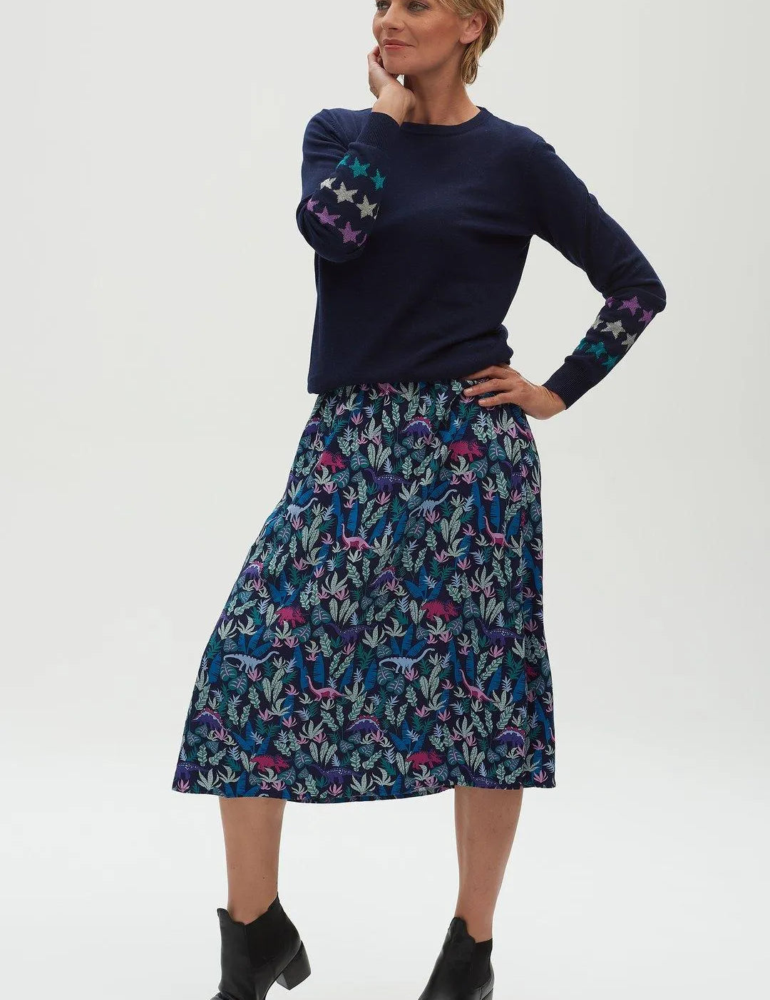 Falda Sorrel Azul marino, Lost Dinosaurs - ECRU