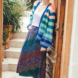 Falda Sugarhill Zora Navy Multi Painterly Spot Stripe - ECRU